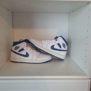 Nike White and Blue High-Top Sneakers